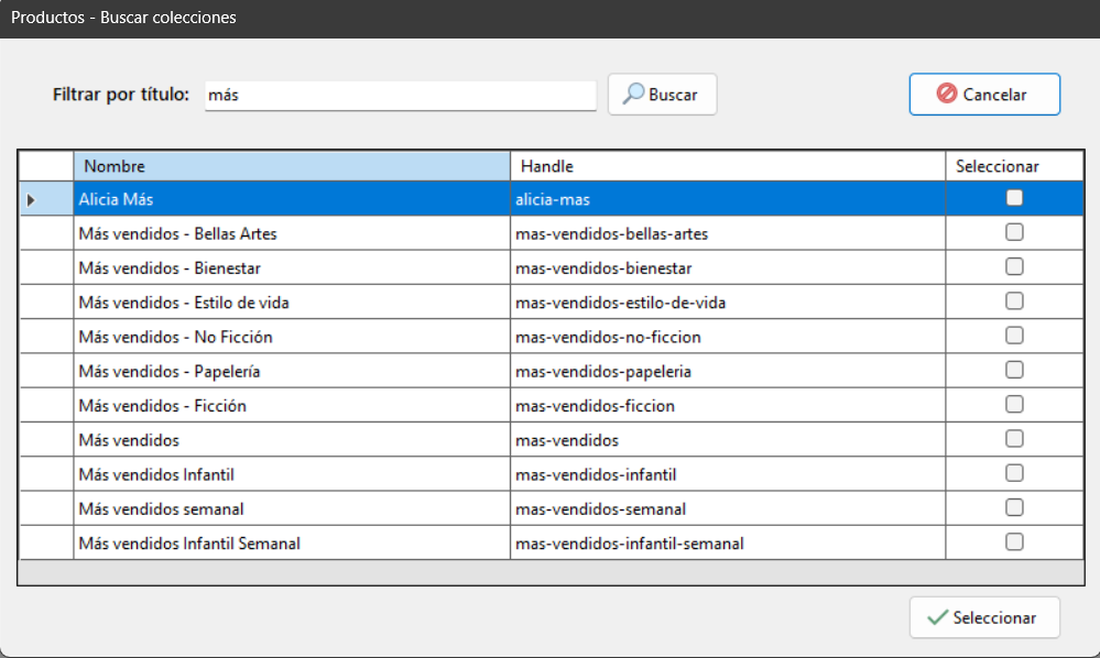 Tipo carga selección dinámica